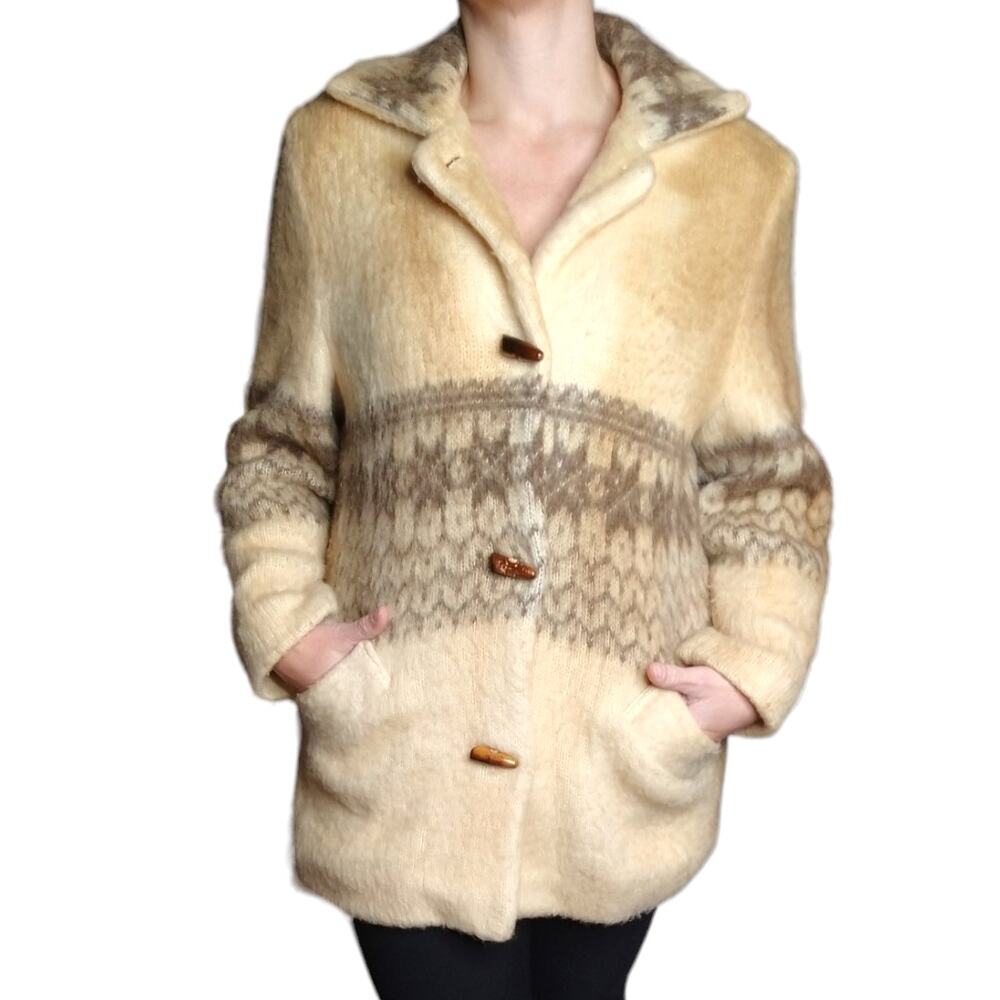 Icelandic Pure Wool Fair Isle Coat Size 12 Coatig… - image 1